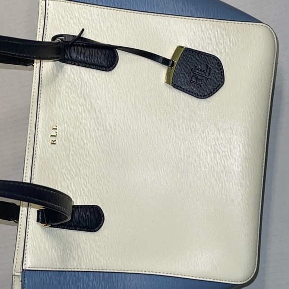 RALPH LAUREN WOMEN'S BAG cream and blue with zip closure at the top - Picture 15 of 15